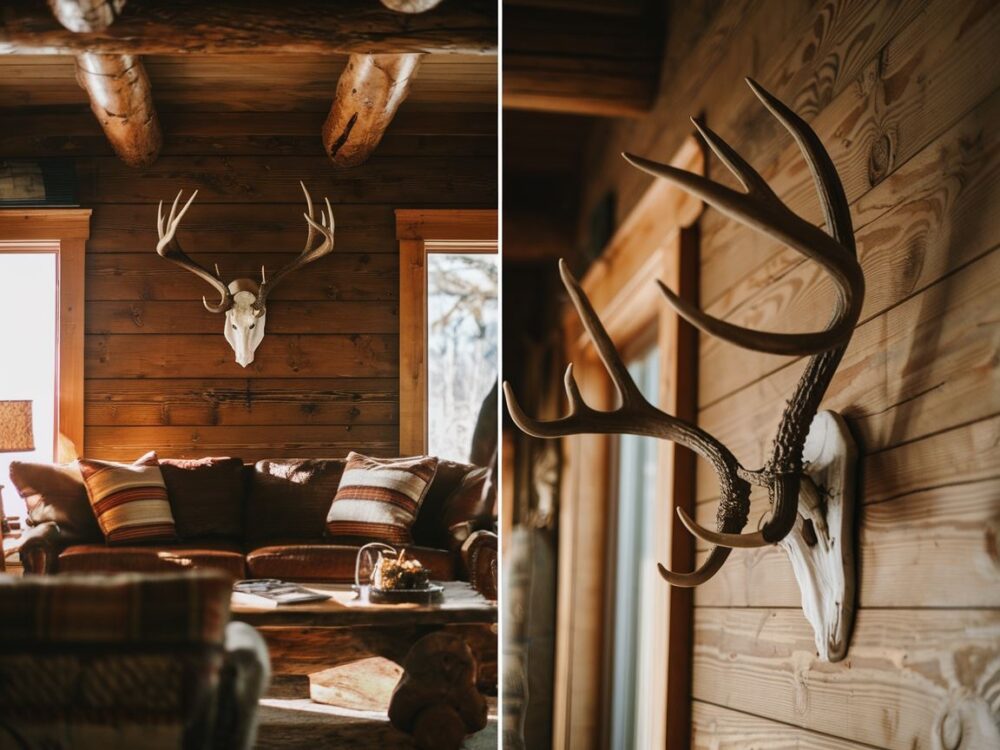 dekoracyjne poroże w salonie