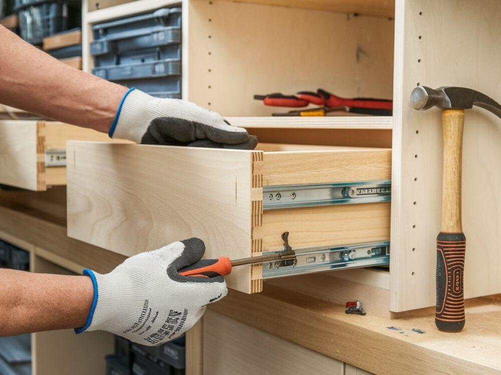 dłonie ustawiające szufladę