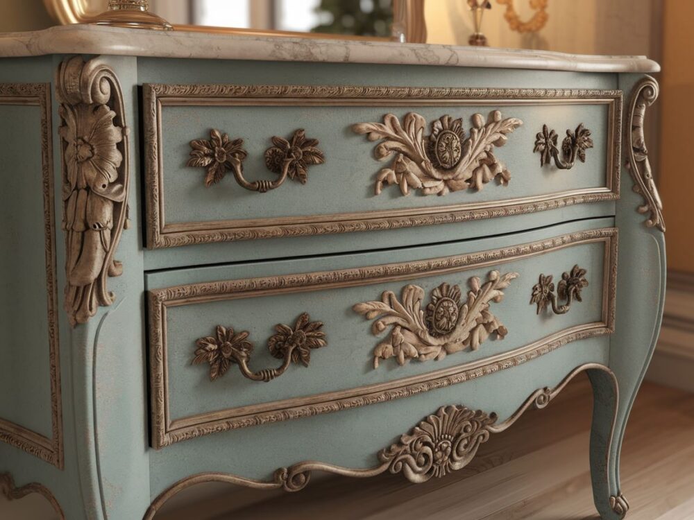 drewniana komoda z rzeźbieniami