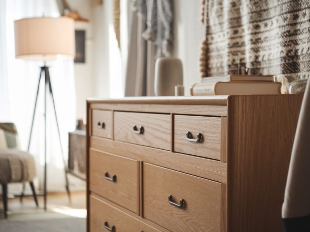 drewniana komoda z szufladami