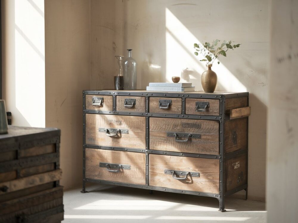 industrialna komoda w salonie