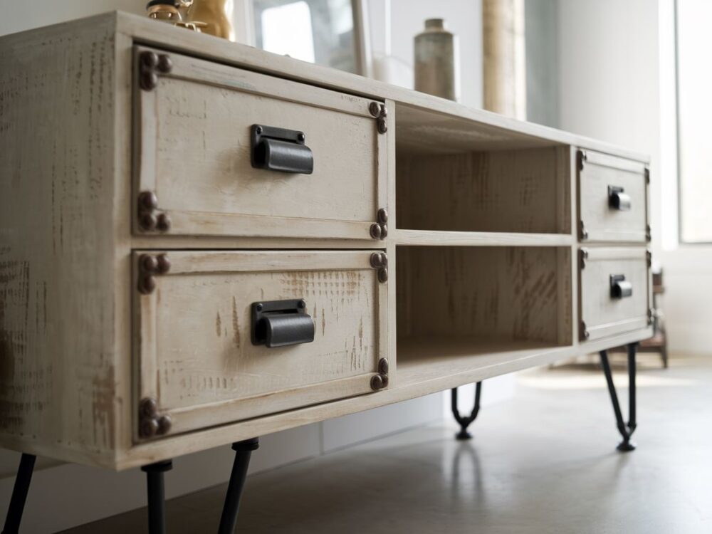 industrialna komoda w salonie