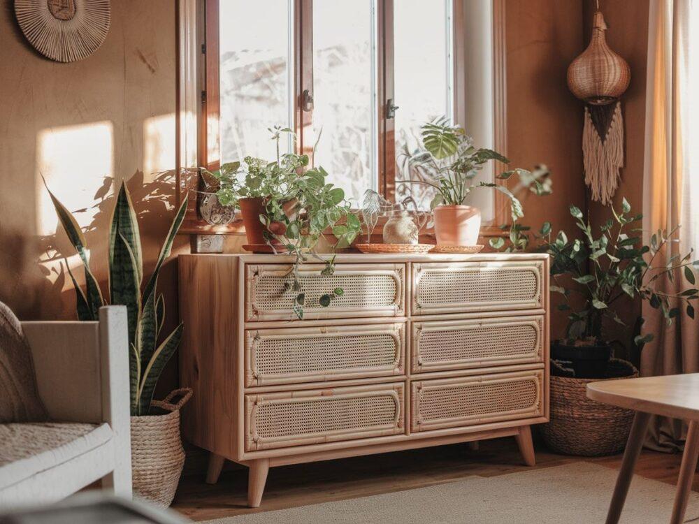 jasna komoda w stylu boho