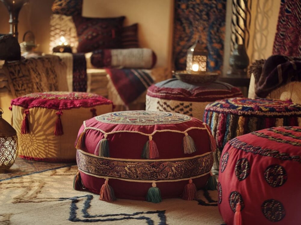 kolorowe pufy z wzorami