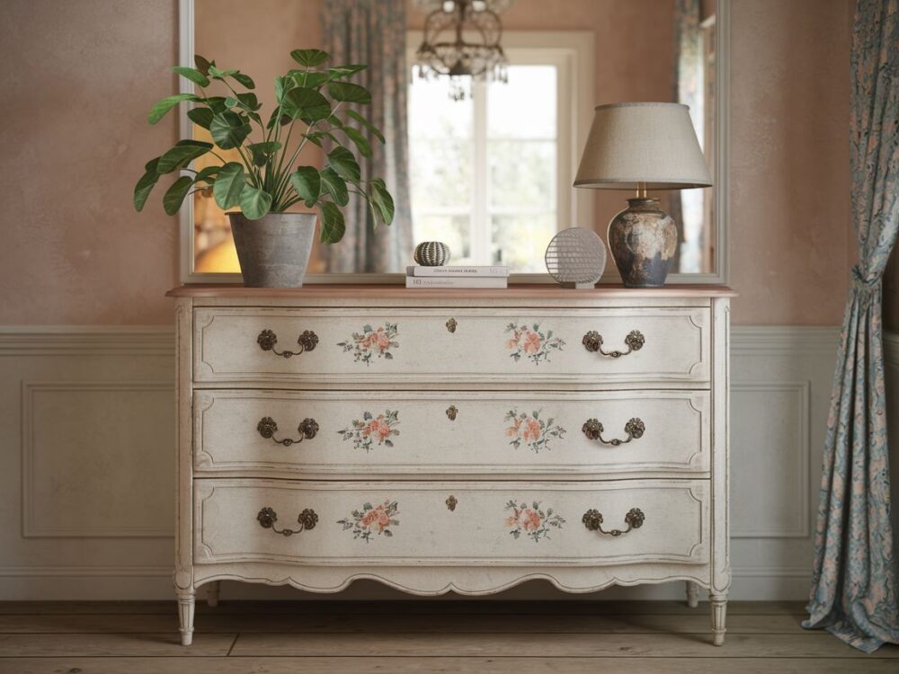 komoda z ozdobnymi uchwytami