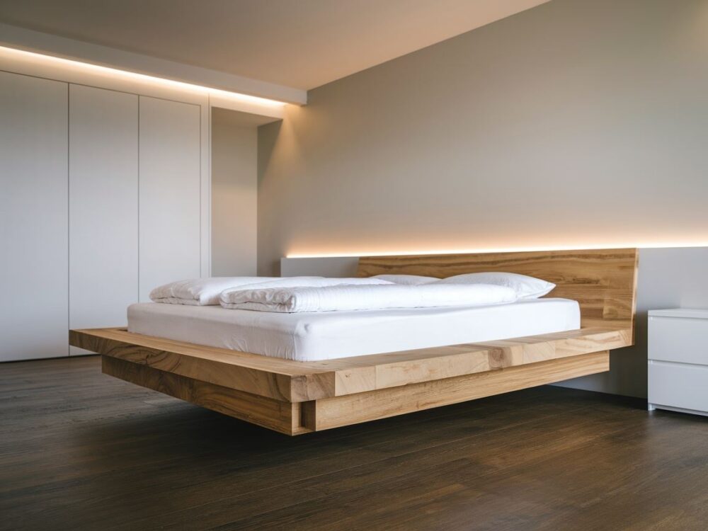 lewitujące łóżko drewniane