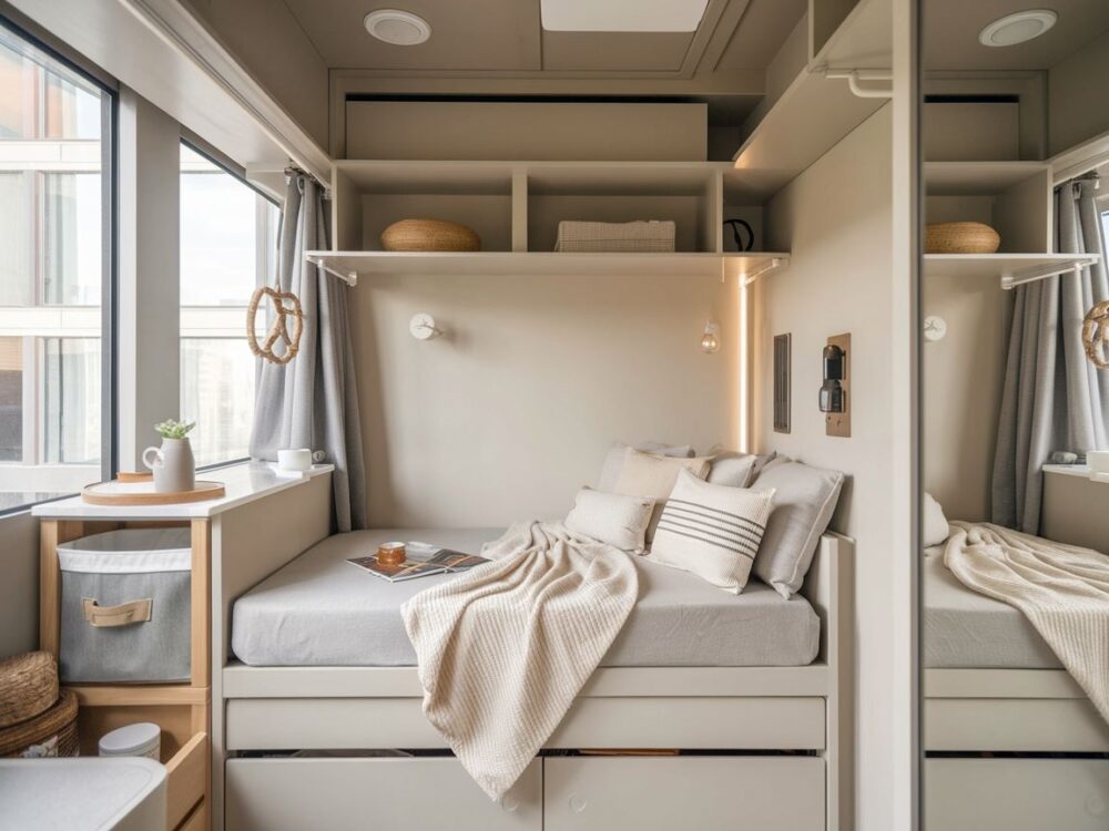 łóżko w małej sypialni