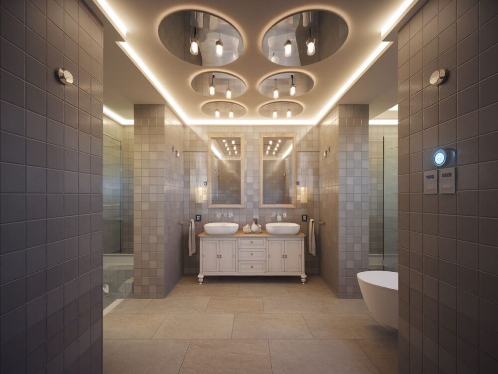 lustro w dobrze oświetlonej łazience