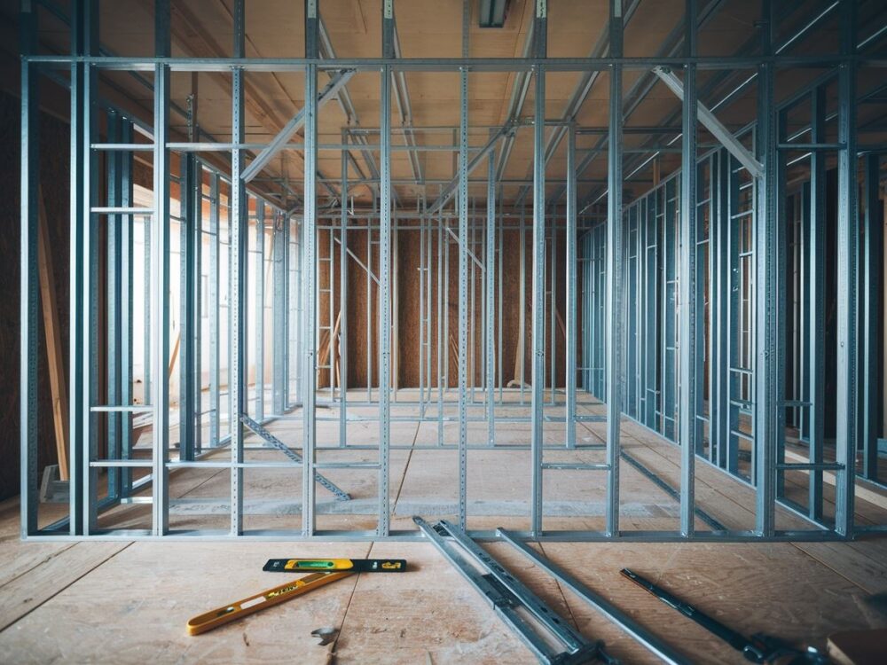 metalowy profil przy ścianie