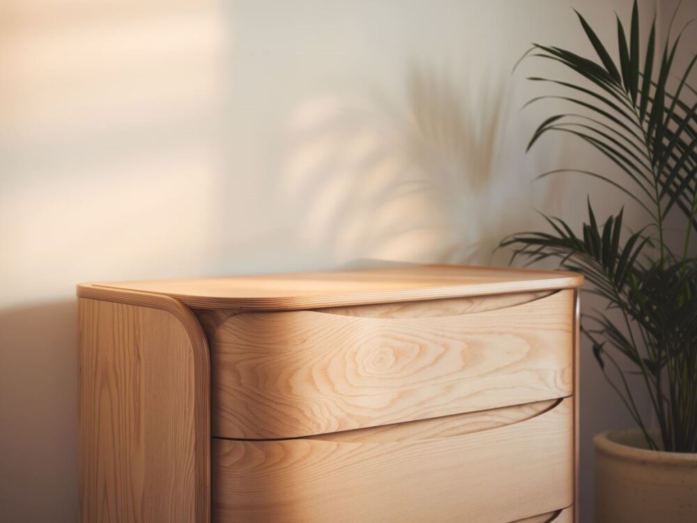 minimalistyczna komoda z zaokrąglonymi krawędziami