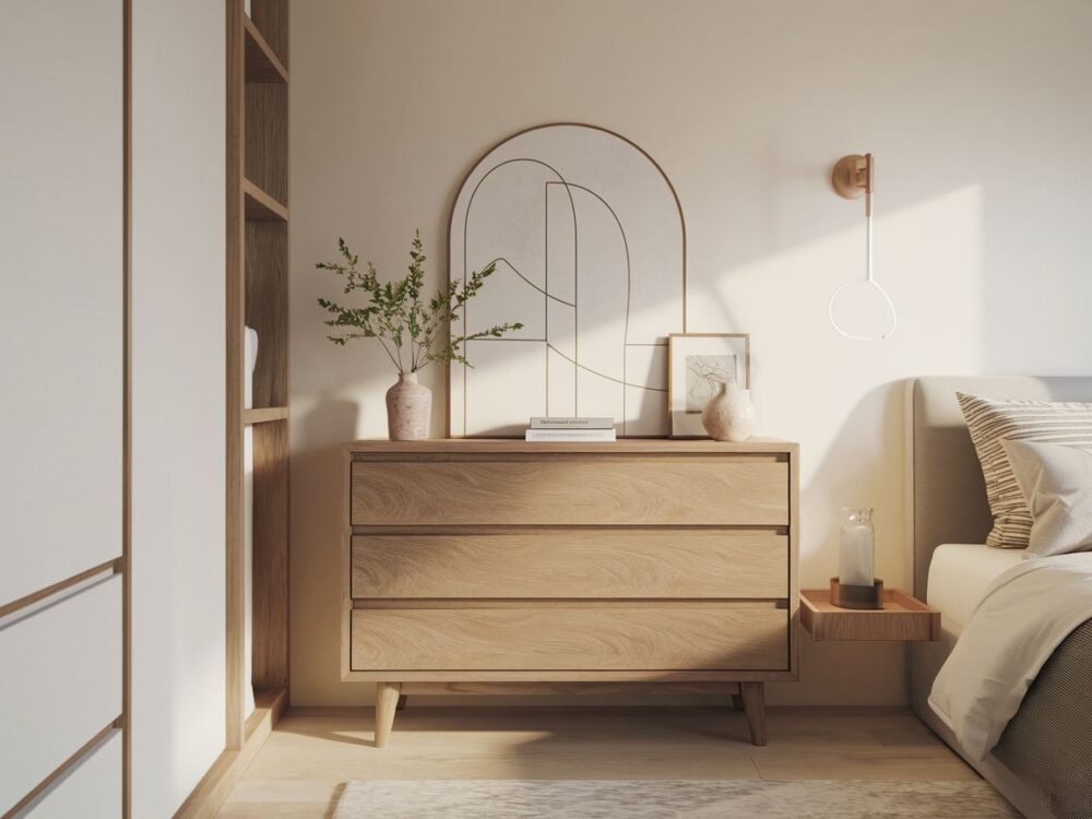 nowoczesna komoda z metalowymi uchwytami