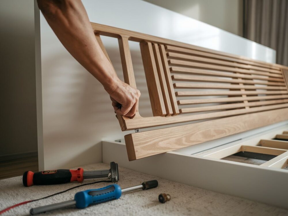 osoba przykręcająca zagłówek