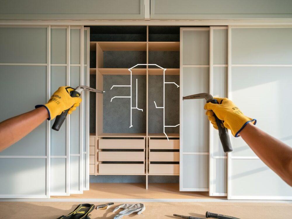 osoba zdejmująca drzwi szafy