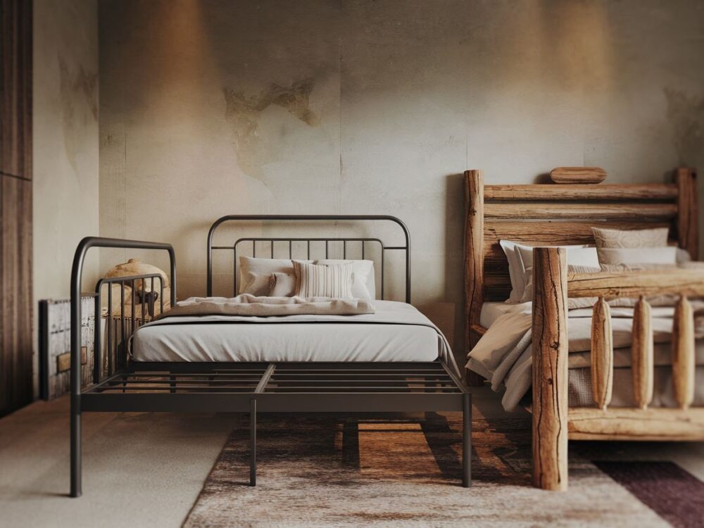 porównanie łóżek metalowych i drewnianych