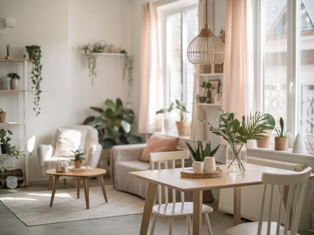 przytulny salon z roślinami