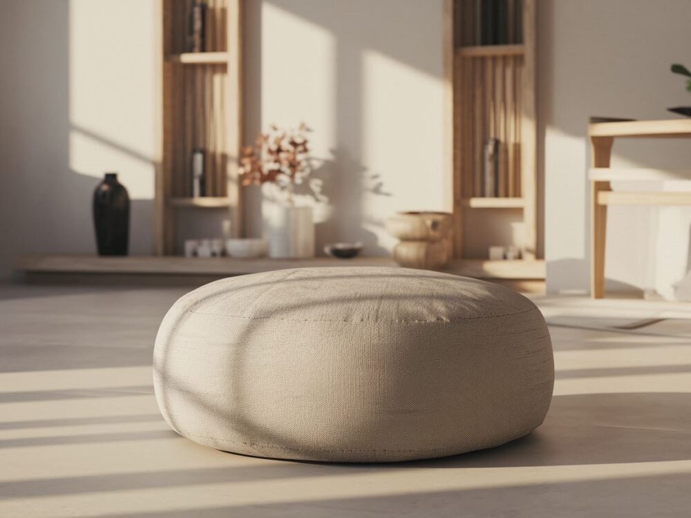 pufa na drewnianej podłodze