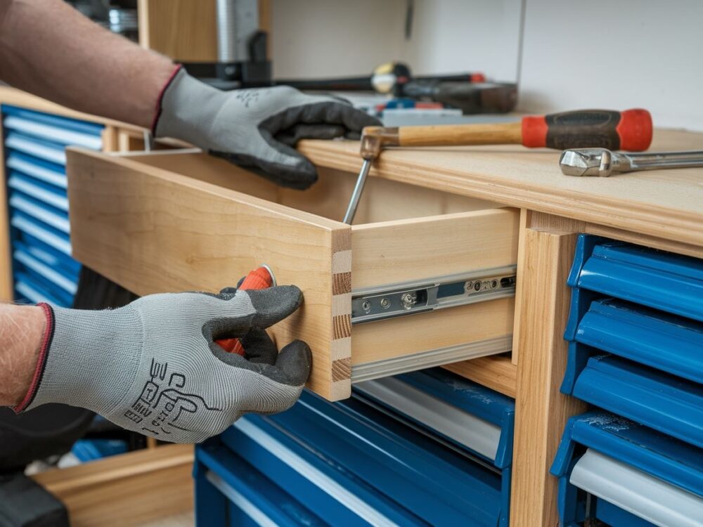 śrubokręt przy prowadnicy szuflady