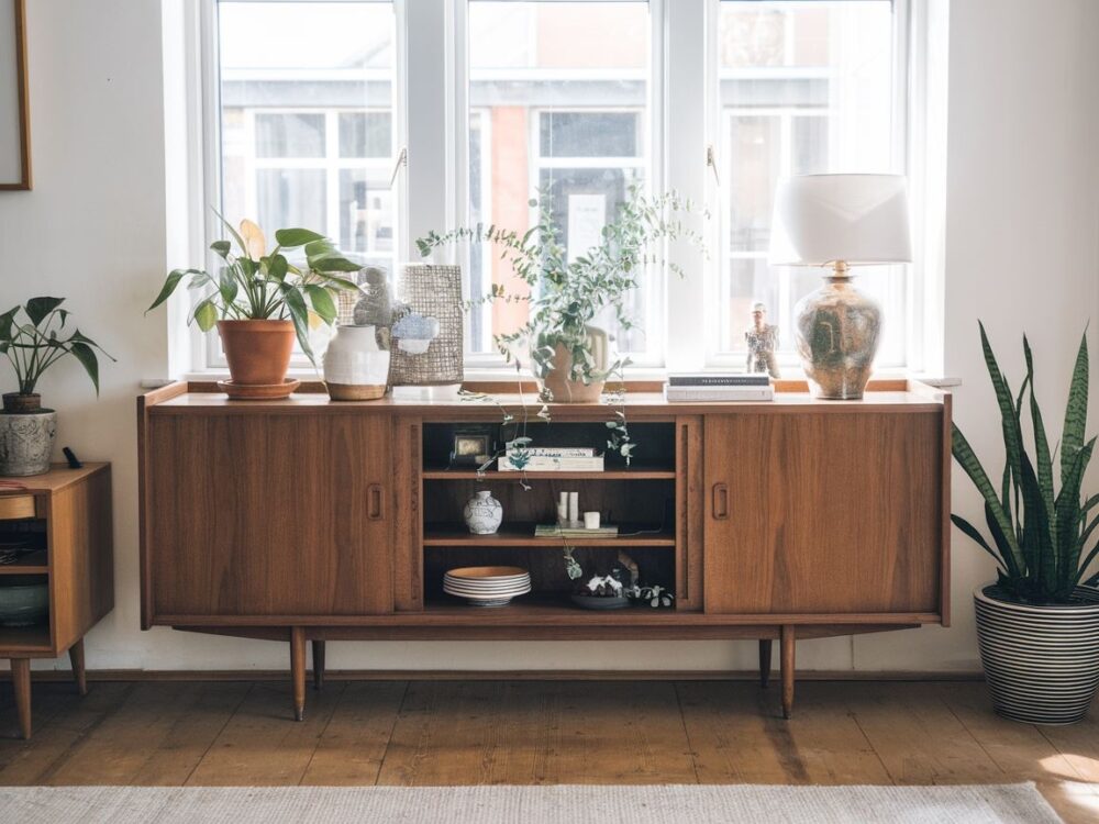 vintage kredens z roślinami