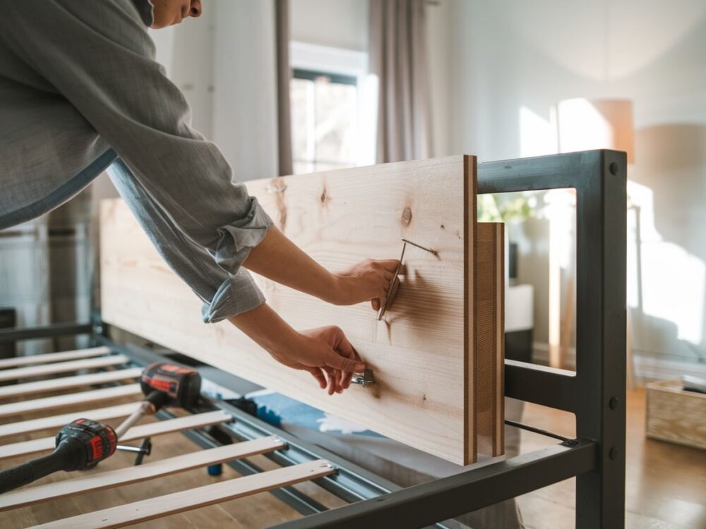 zagłówek tapicerowany przy łóżku