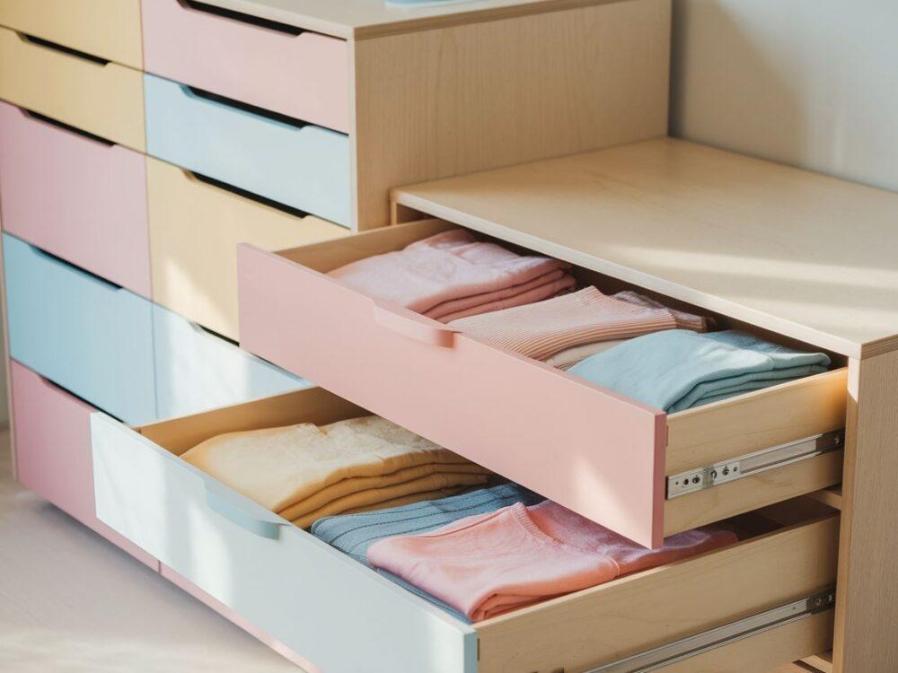 złożone ubrania w komodzie